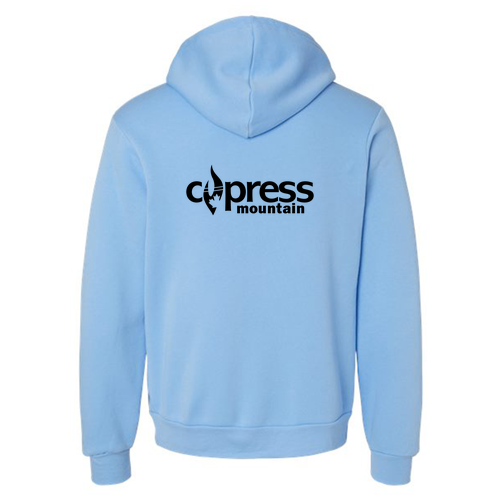 Cypress Mountain Logo 2 Black Ink -- Pullover Hooded Sweatshirt Carolina Blue