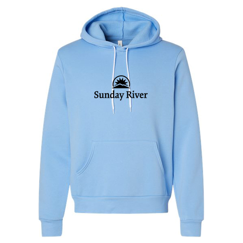 Sunday River Logo 1 Black Ink -- Pullover Hooded Sweatshirt Carolina Blue