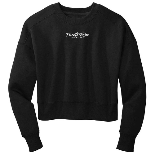 Women's Embroidered Text Cropped Crewneck Sweatshirt -- Jet Black