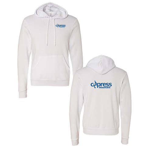Cypress Mountain Logo 2 Blue Ink -- Pullover Hooded Sweatshirt White