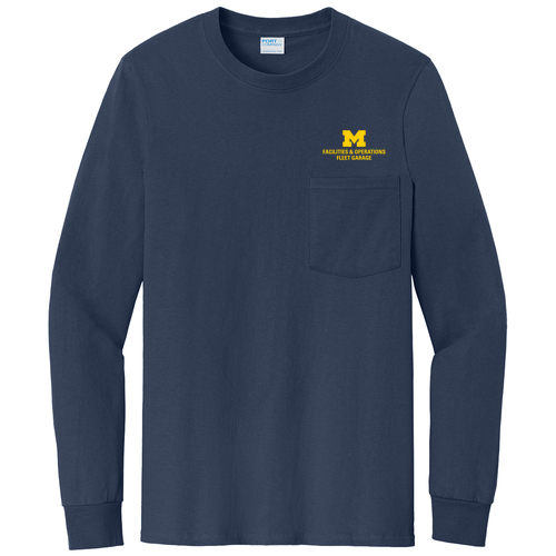 Mens/Unisex Port & Company Tall Long Sleeve Essential Pocket Tee -- Navy, Fleet Garage, $29