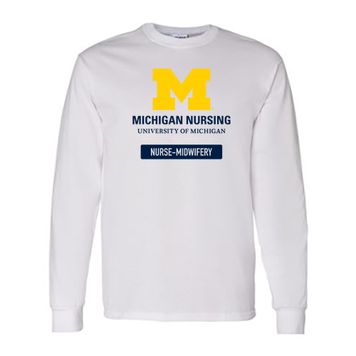 Gildan Heavy Cotton Longsleeve Basic T-Shirt -- White, Nurse-Midwifery