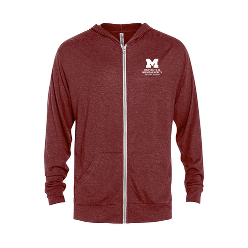 Mens/Unisex Delta Platinum Triblend Full Zip Hoodie -- Maroon Heather