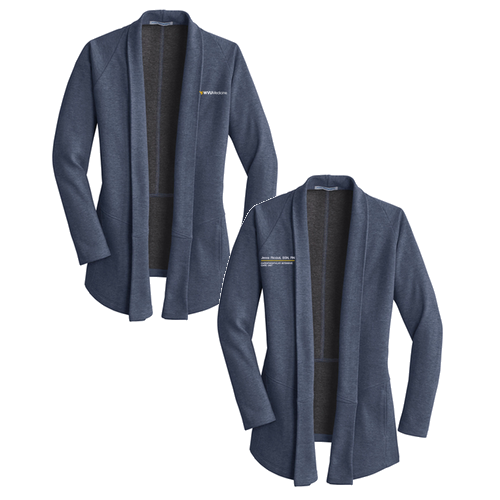 Port Authority Ladies Interlock Cardigan -- Estate Blue Heather / Charcoal Heather