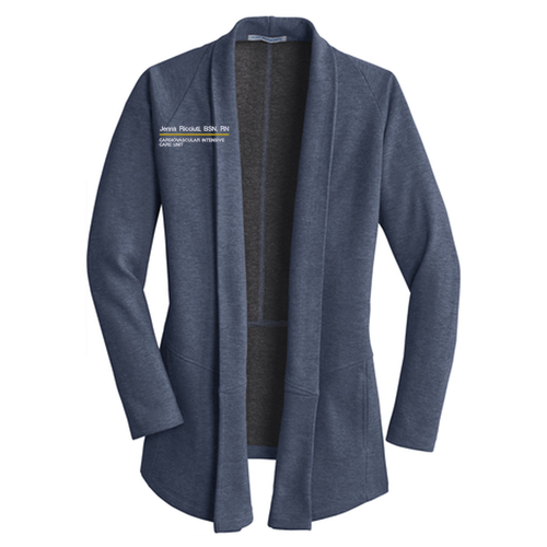 Port Authority Ladies Interlock Cardigan -- Estate Blue Heather / Charcoal Heather