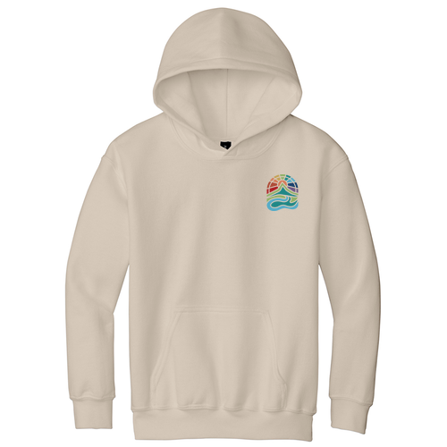 Gildan Heavy Blend Youth Hooded Sweatshirt Front & Back -- Sand