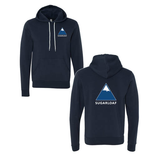 Sugarloaf Logo 2 Blue and White Ink -- Pullover Hooded Sweatshirt Navy