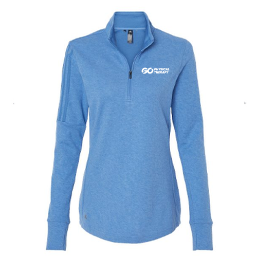 ADIDAS  Women's 3 Stripes 1/4 Zip Sweater -- Focus Blue Melange