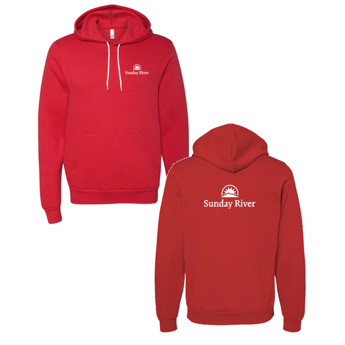 Sunday River Logo 2 White Ink -- Pullover Hooded Sweatshirt Red