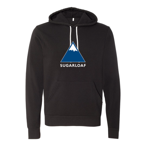 Sugarloaf Logo 1 Blue and White Ink -- Pullover Hooded Sweatshirt Black