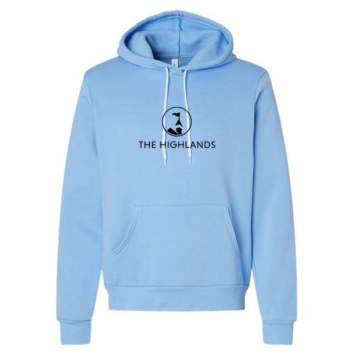 The Highlands Logo 1 Black Ink -- Pullover Hooded Sweatshirt Carolina Blue