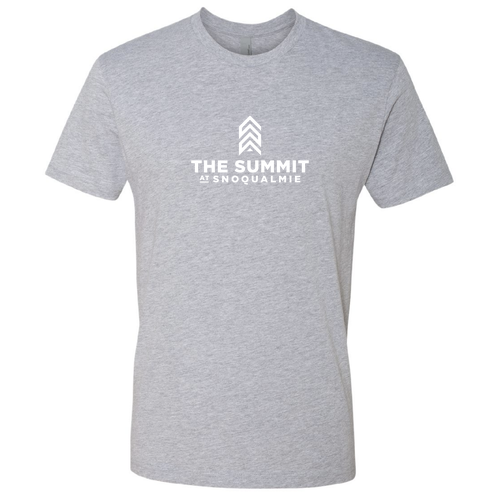 The Summit at Snoqualmie Logo 1 White Ink -- Short Sleeve Heather Grey