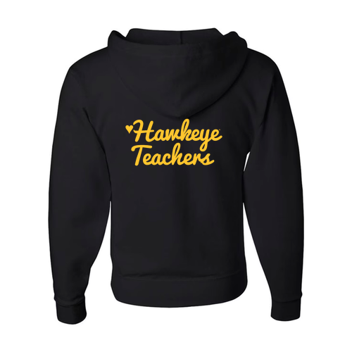 Hawkeye Teacher Jerzees Full Zip Hooded Sweatshirt -- Black