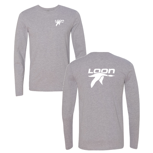 Loon Logo 2 White Ink -- Long Sleeve Heather Grey