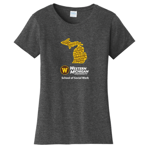 School of Social Work State of Michigan Port & Company Ladies Tee -- Dark Heather Grey