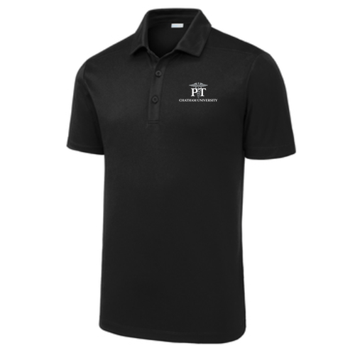 Sport-Tek Posi-UV Pro Polo -- Black with White and Grey Embroidery