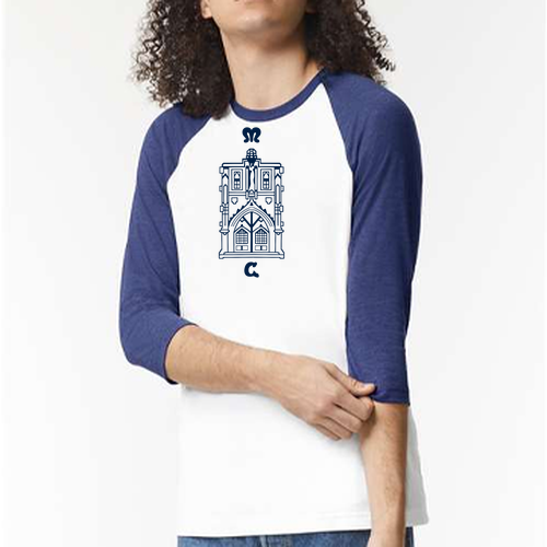 American Apparel Soft CVC Raglan T-Shirt -- White / Heather Indigo