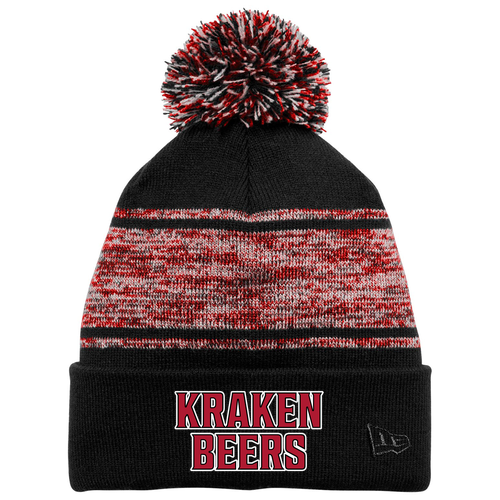 New Era Knit Chilled Pom Beanie -- Black / Scarlet