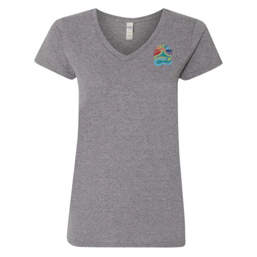 Gildan Heavy Cotton Ladies' V-Neck Tee Front & Back -- Graphite Heather