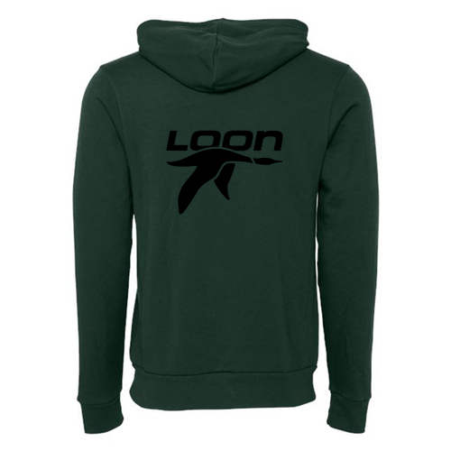 Loon Logo 2 Black Ink -- Pullover Hooded Sweatshirt Forest