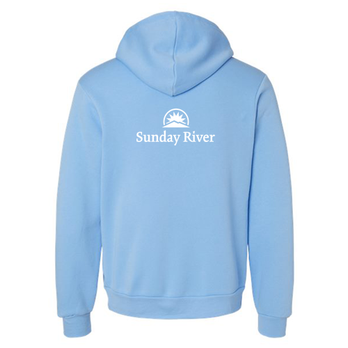 Sunday River Logo 2 White Ink -- Pullover Hooded Sweatshirt Carolina Blue