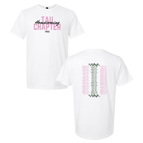 Tau Chapter Homecoming 2026  -- White Softstyle Shirts