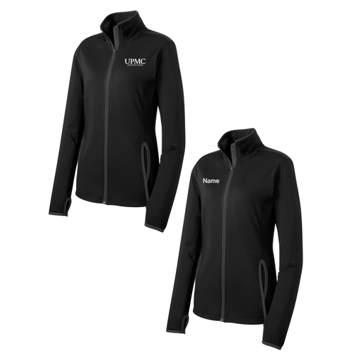 Sport-Tek Ladies Sport Wick Stretch Contrast Full Zip Jacket -- Black / Charcoal Grey