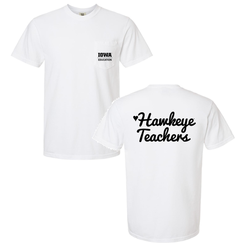 Hawkeye Teachers Comfort Colors Unisex Garment-Dyed Heavyweight Pocket T-Shirt -- White