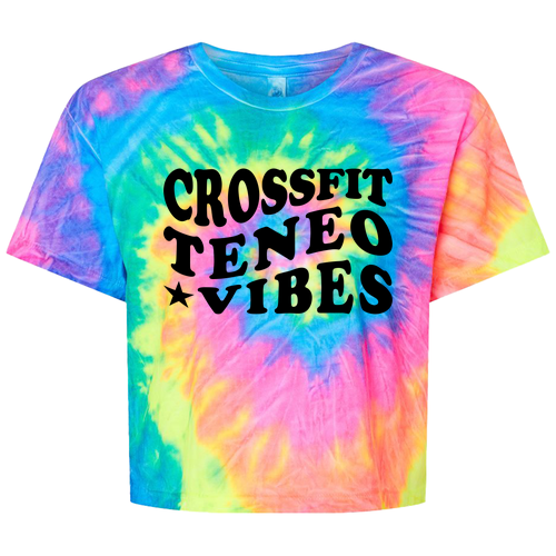 Ladies Colortone Tie Dye Crop Tee -- Neon Rainbow