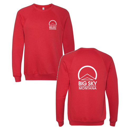 Big Sky Montana Logo 2 White Ink -- Crewneck Sweatshirt Red