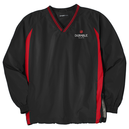 Sport Tek Tipped V Neck Raglan Wind Shirt -- Black / True Red