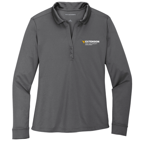 Ladies Port Authority Silk Touch Performance Long Sleeve Polo -- Steel Grey