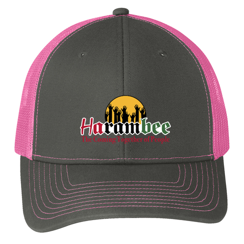 Harmabee Snapback Trucker Hat -- Grey Steel / Neon Pink