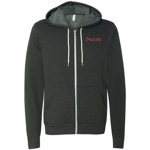 Coral Print Bella Canvas Unisex Full-Zip Hooded Sweatshirt -- Dark Grey Heather