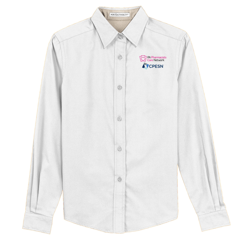 Port Authority Ladies Easy Care Long Sleeve Shirt -- White / Light Stone