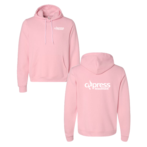 Cypress Mountain Logo 2 White Ink -- Pullover Hooded Sweatshirt Pink