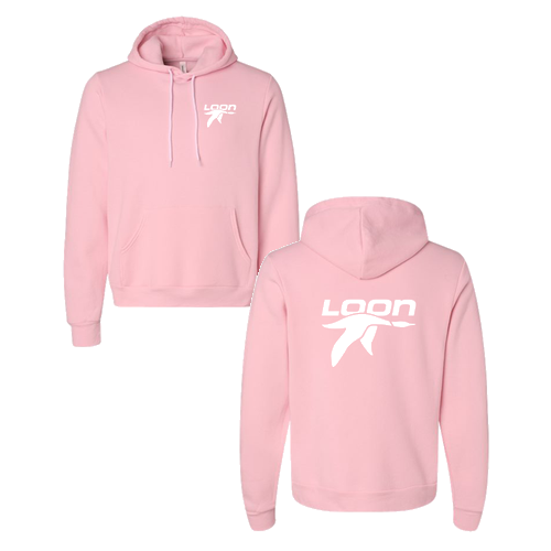 Loon Logo 2 White Ink -- Pullover Hooded Sweatshirt Pink