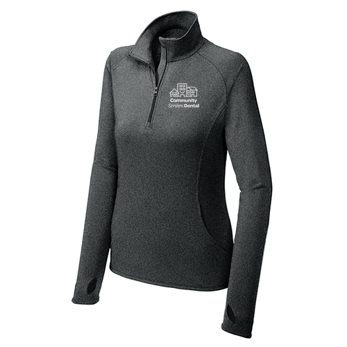 Embroidered Logo: Ladies Sport Tek Sport Wick Stretch Half Zip Pullover -- Charcoal Grey