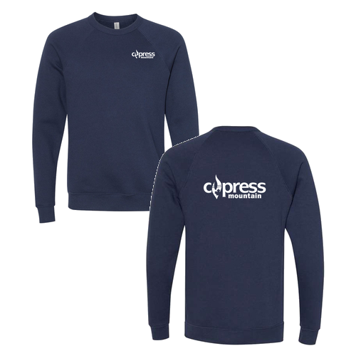 Cypress Mountain Logo 2 White Ink -- Crewneck Sweatshirt Navy