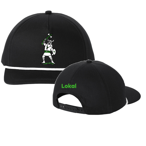 Port Authority Snapback Five-Panel Rope Hat (Viking Logo) -- Black / White