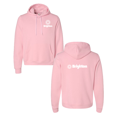 Brighton Logo 2 White Ink -- Pullover Hooded Sweatshirt Pink