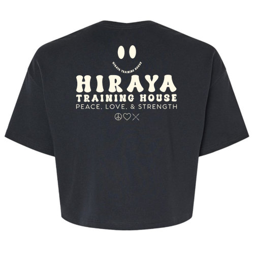 Happy Face Womens Jersey Cropped Tee -- Black