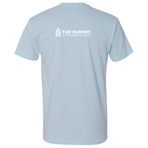 The Summit at Snoqualmie Logo 2 White Ink -- Short Sleeve Light Blue
