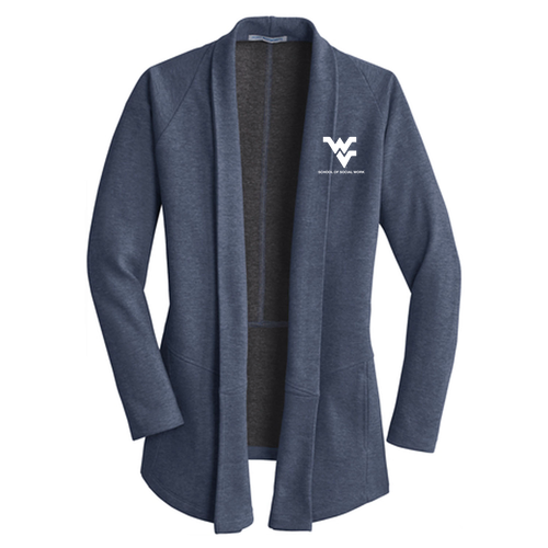 Port Authority Ladies Interlock Cardigan -- Estate Blue Heather / Charcoal Heather