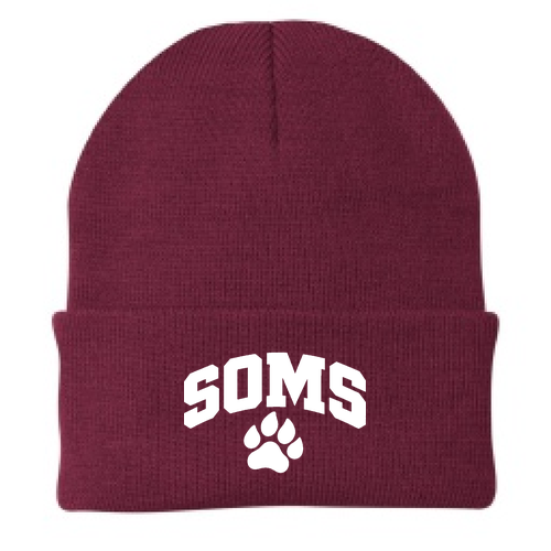 Maroon Knit Cuffed Beanie Hat