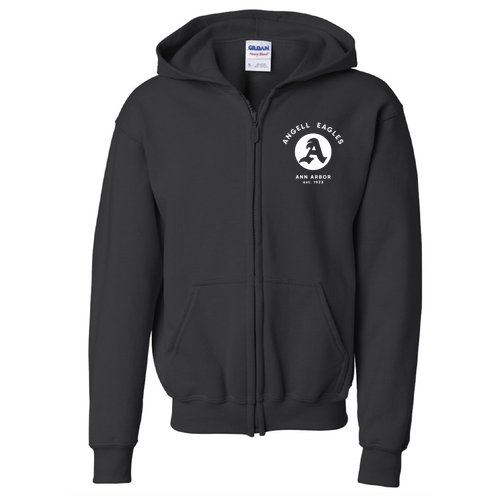 Full Zip Youth Hooded Sweatshirt -- Black