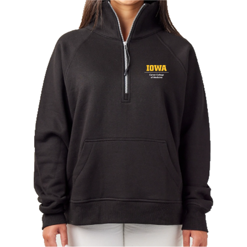 Embroidered Left Chest Logo Enza Ladies Boxy Half Zip Fleece -- Black