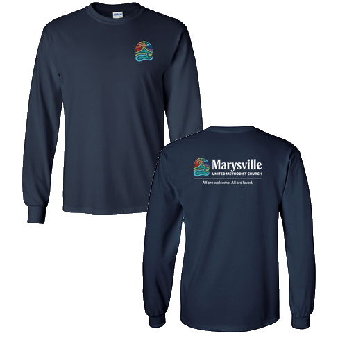Gildan Ultra Cotton Longsleeve Basic T-Shirt Front & Back -- Navy