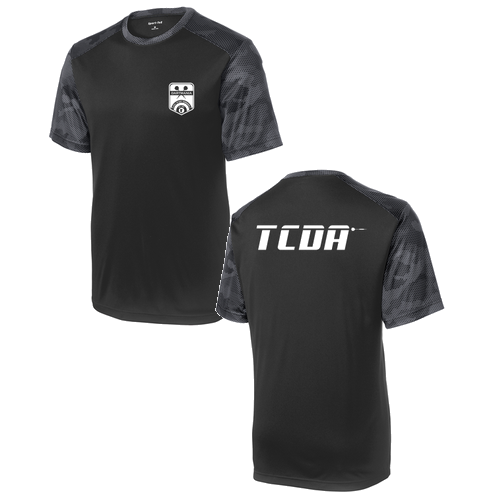 Sport-Tek Camohex Colorblock Tee -- Black / Iron Grey