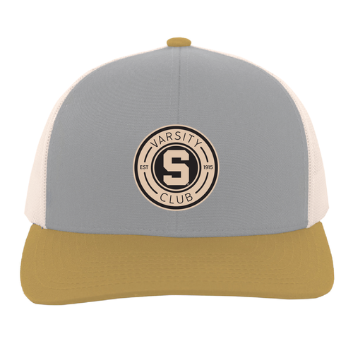 Pacific Headwear Trucker Mesh Hat -- Heather Grey / Beige / Amber Gold